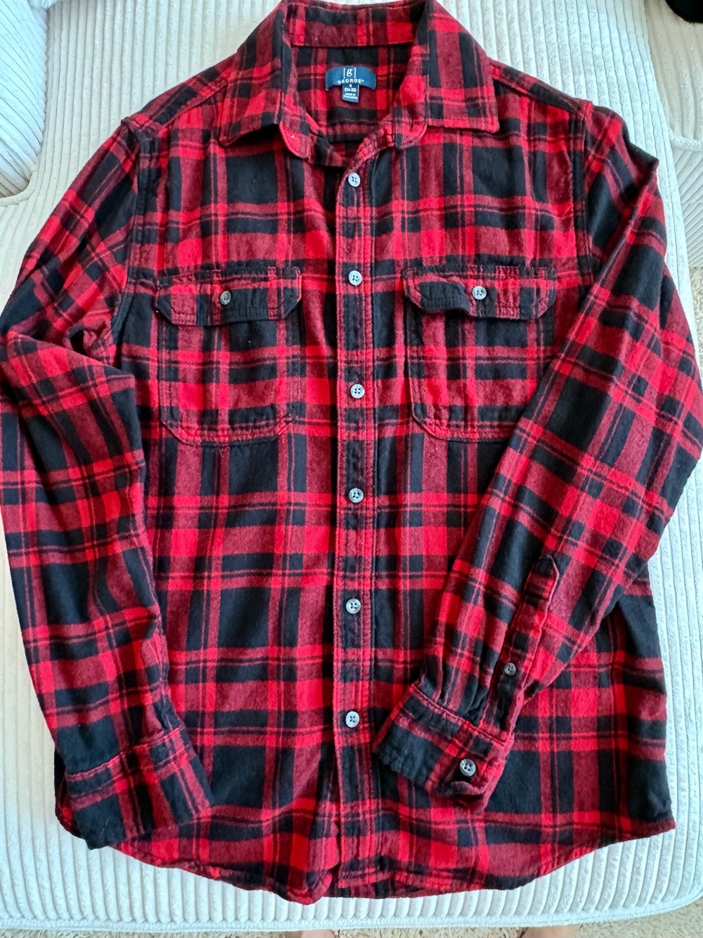 George Red and Black Plaid Button-Down Shirt